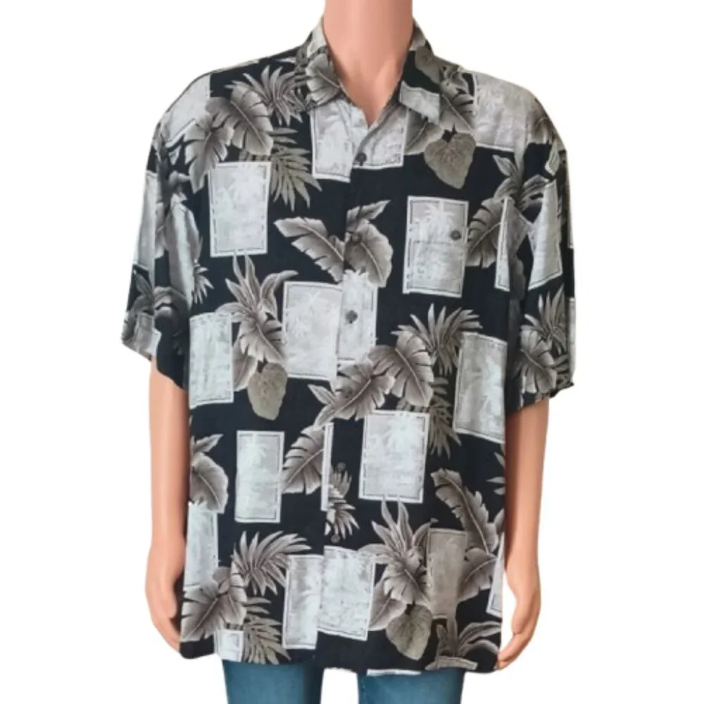 Black & Taupe Hawaiian Print Shirt XL Campia Moda Men's Short Sleeve Button Down
